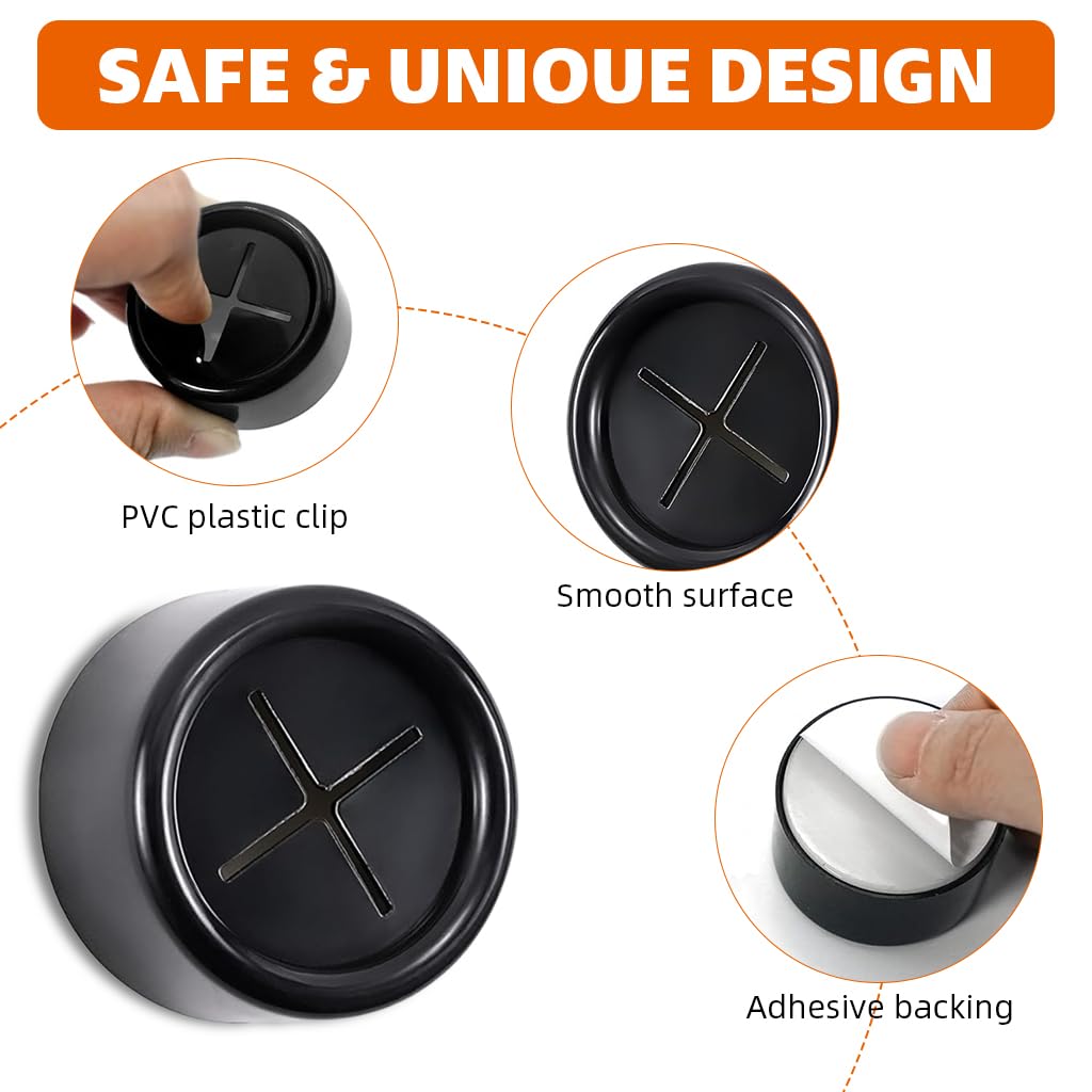HASTHIP Wall Towel Holders for Kitchen and Bathroom featuring Push-in Snap Mechanism | 4Pcs 1.6 in Round Self Adhesive Cotton Black Set