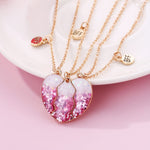 HASTHIP Best Friend Necklace for Girls featuring Trio Heart Pendants with Pink Sequin Design