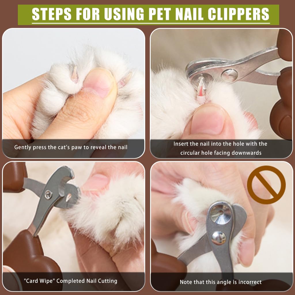 HASTHIP® Cat Nail Cutter for Persian Cat, Cute Cat Clipper Bear Design Nail Cutter for Cat, Stainless Steel Brown Cat Nail Trimmer PP Handle Cat Nail Clipper Pet Nail Cutter for Small Pets