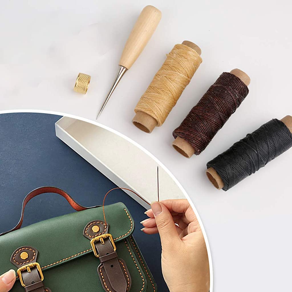 HASTHIP Leather Sewing Repair Kit 12 pcs for Sofas and Shoes with Wooden Awl & 7 Needles | DIY Stitching Tools