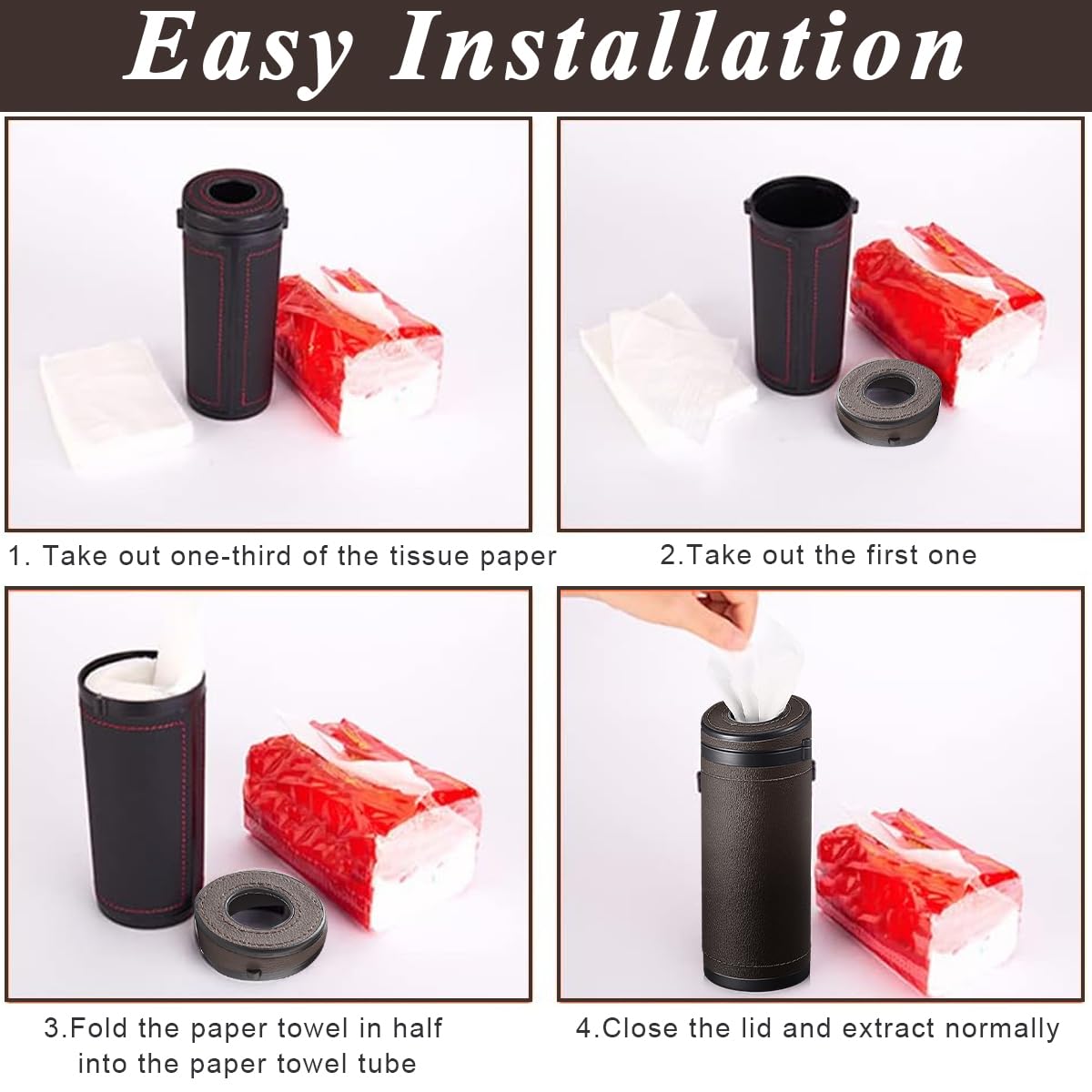 HASTHIP Car Tissue Paper Holder for Cup Holder with Hidden Glass Breaker 2.6×6.8 in PU Leather | Ideal for Car Van Office Use