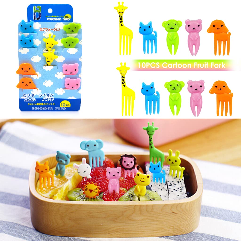 HASTHIP Dessert Fruit Forks for Kids with Rounded Tip Design and Food Grade Plastic | 20PCS Reusable Cartoon Animal Picks