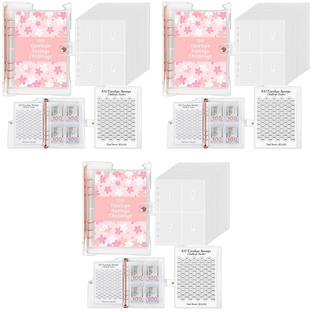 HASTHIP Envelopes Challenge Binder for 100 Day Money Saving with 100 Pockets and Tracker Sheet