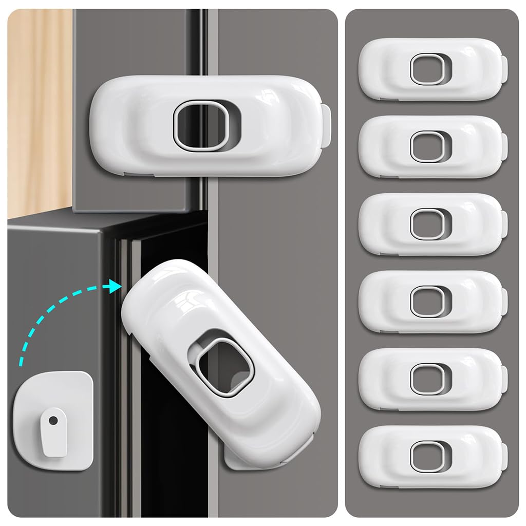 HASTHIP® 6PCS Cerraduras de Seguridad para Niños, Cierres Adhesivos Fuertes para Puertas, Cajones y Refrigerador, Bloqueo Infantil de Gabinetes, Ventanas y Electrodomésticos, Blanco