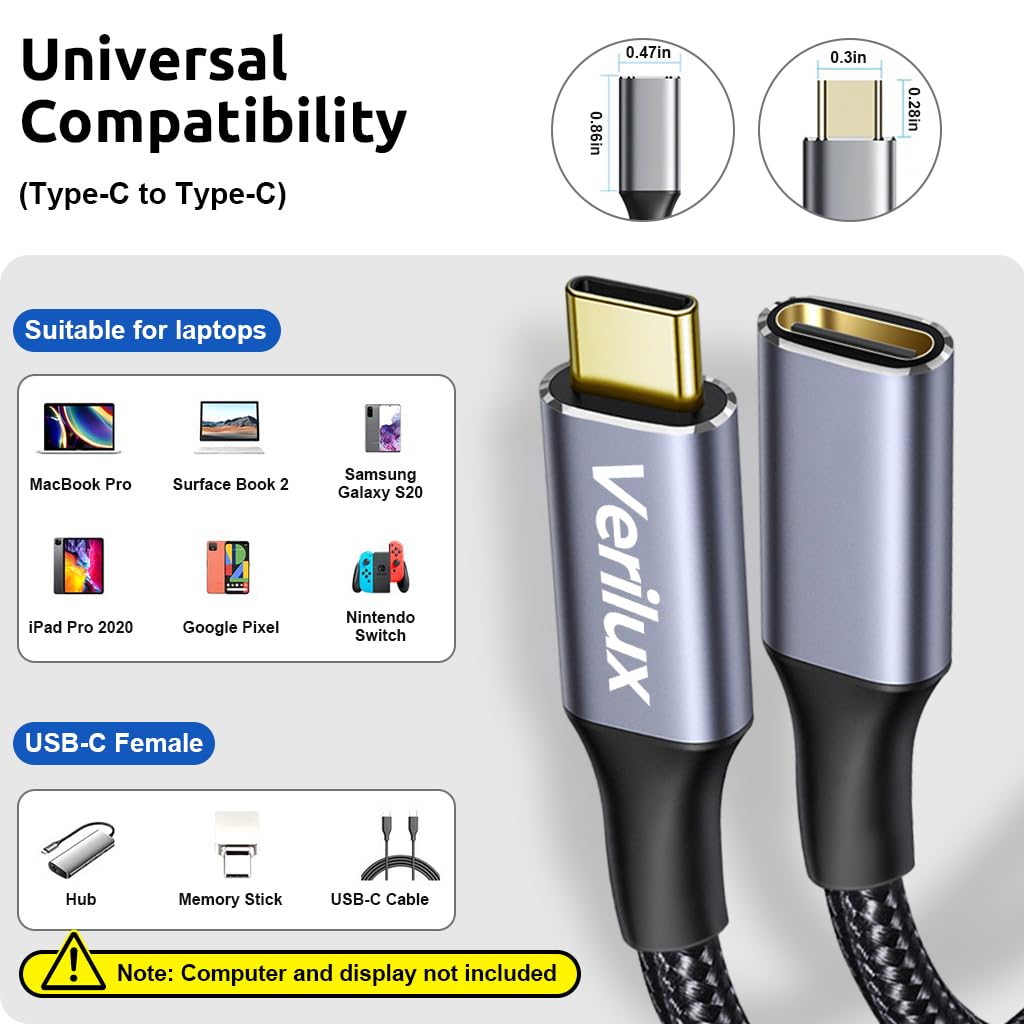 HASTHIP® Cable de Extensión USB C 3.3ft, USB Tipo C Macho a Hembra 3.2 Gen 2 10Gbps, 100W PD Carga Rápida, 4K 60Hz Video, Compatible con MacBook, iPad, iPhone, Steam Deck