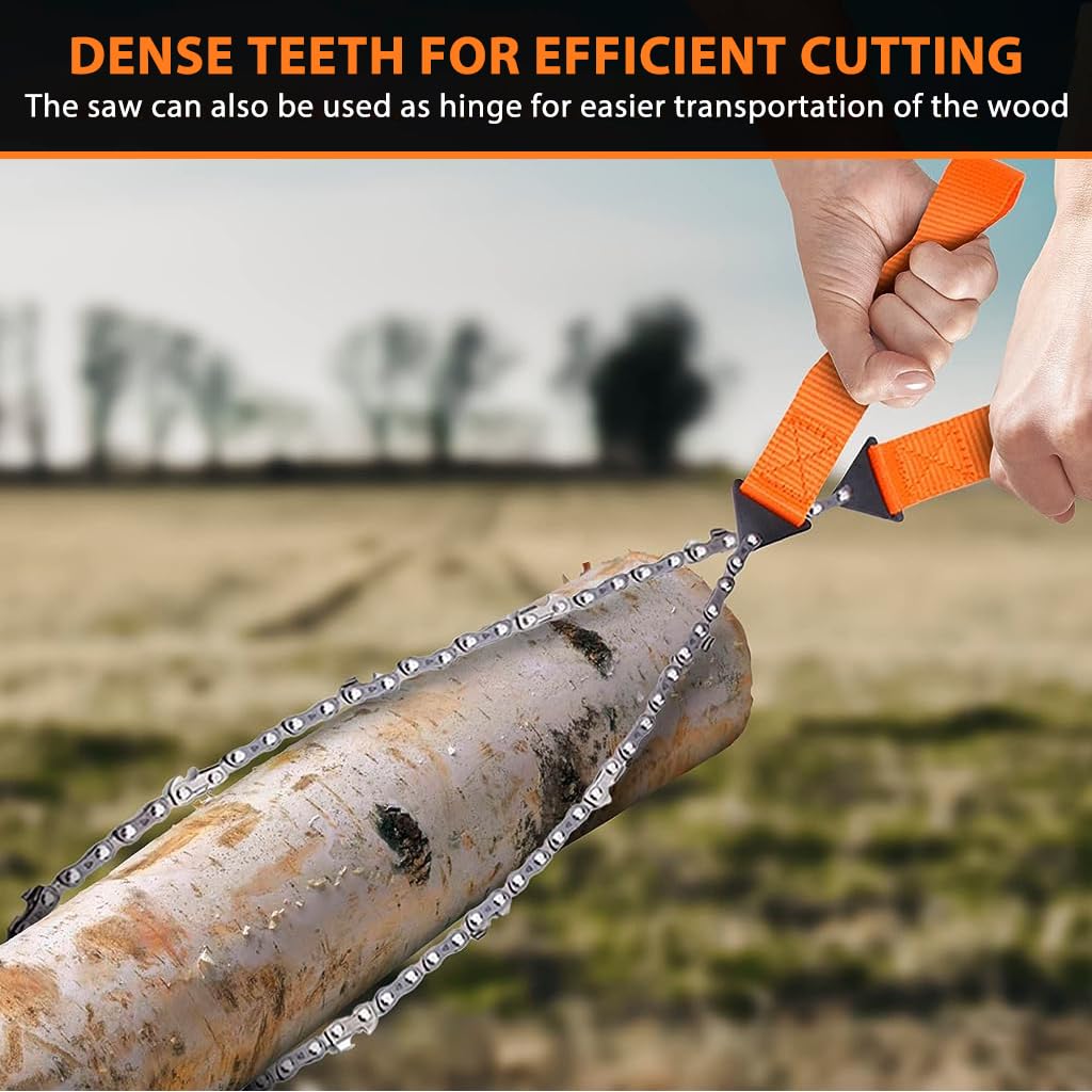 HASTHIP® 24" Pocket Chainsaw with Grips Folding Pull Saw with Storage Pouch Manganese Steel Hand Saw Hand Saw Portable Hand Saw for Cutting Branches, Outdoor Survival Gear Camping Gadget