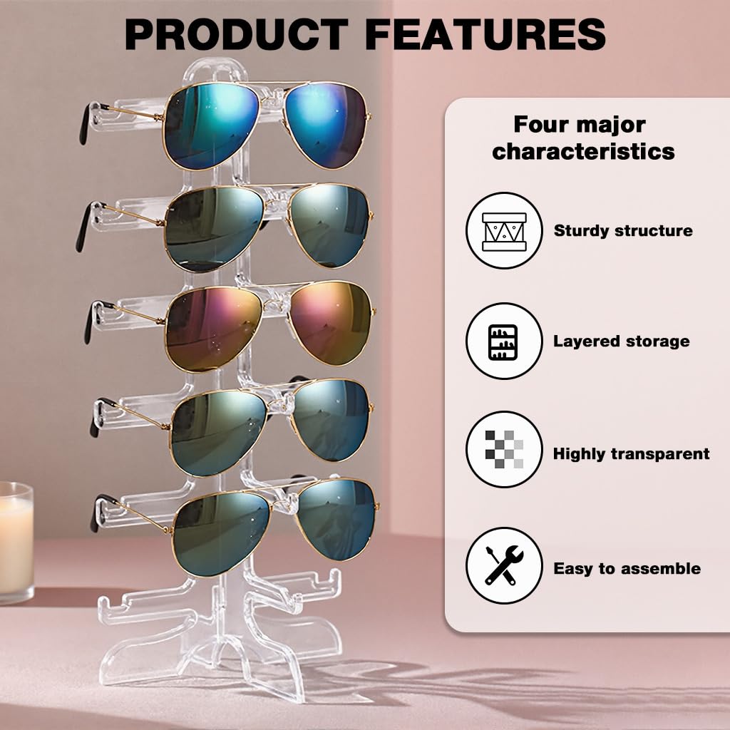 HASTHIP Glass Stand Sunglass Holder for Display and Storage with 6 Pair Capacity | Clear Organizer Rack