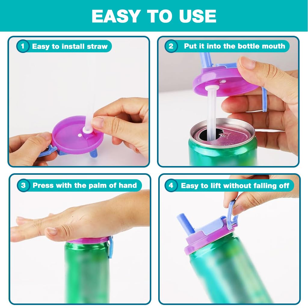 HASTHIP Soda Can Lid Covers for 2.13 in Standard Cans with Silicone Straw and Loop Handle