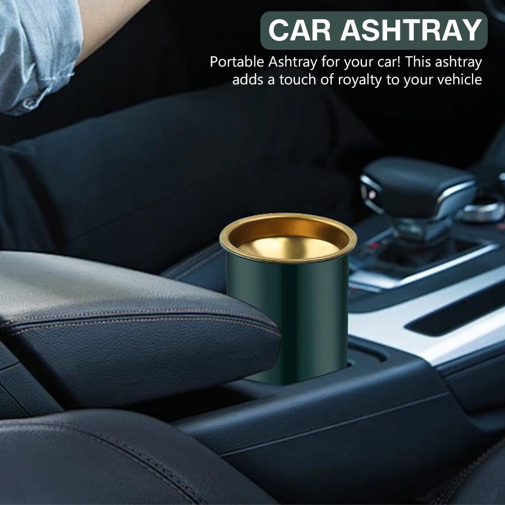 HASTHIP Stainless Steel Ashtray for Home Office and Car featuring Windproof Funnel Lid 3.9 in Green