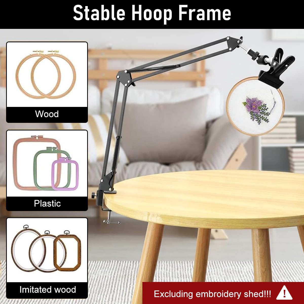 HASTHIP Embroidery Hoop Holder for DIY Craft with 13.7 in Flexible Arms and Screw-Fixed Desk Clamp