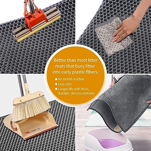 HASTHIP® Cat Litter Mat, 15.7*23.6 inches/40*60cm Litter Mat Double Layer Open Edge Design, Waterproof EVA Material, Durable and Washable, Cats Litter Box, Cat Litter Tray (Grey)