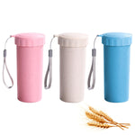 HASTHIP Water Bottle Set for Gym and Office with Leak-Proof Lid and Hand Strap 330ml | Wheat Straw BPA-Free Bottles