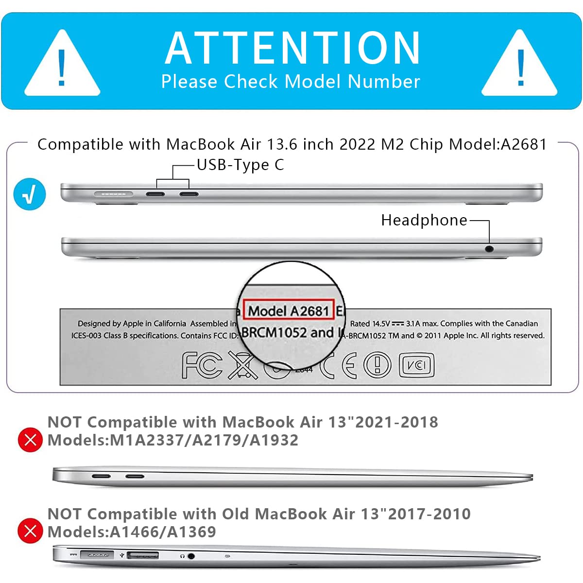 HASTHIP Laptop Case for MacBook Air 13.6 inch M4 M3 M2 featuring 2 piece snap on clear hard shell