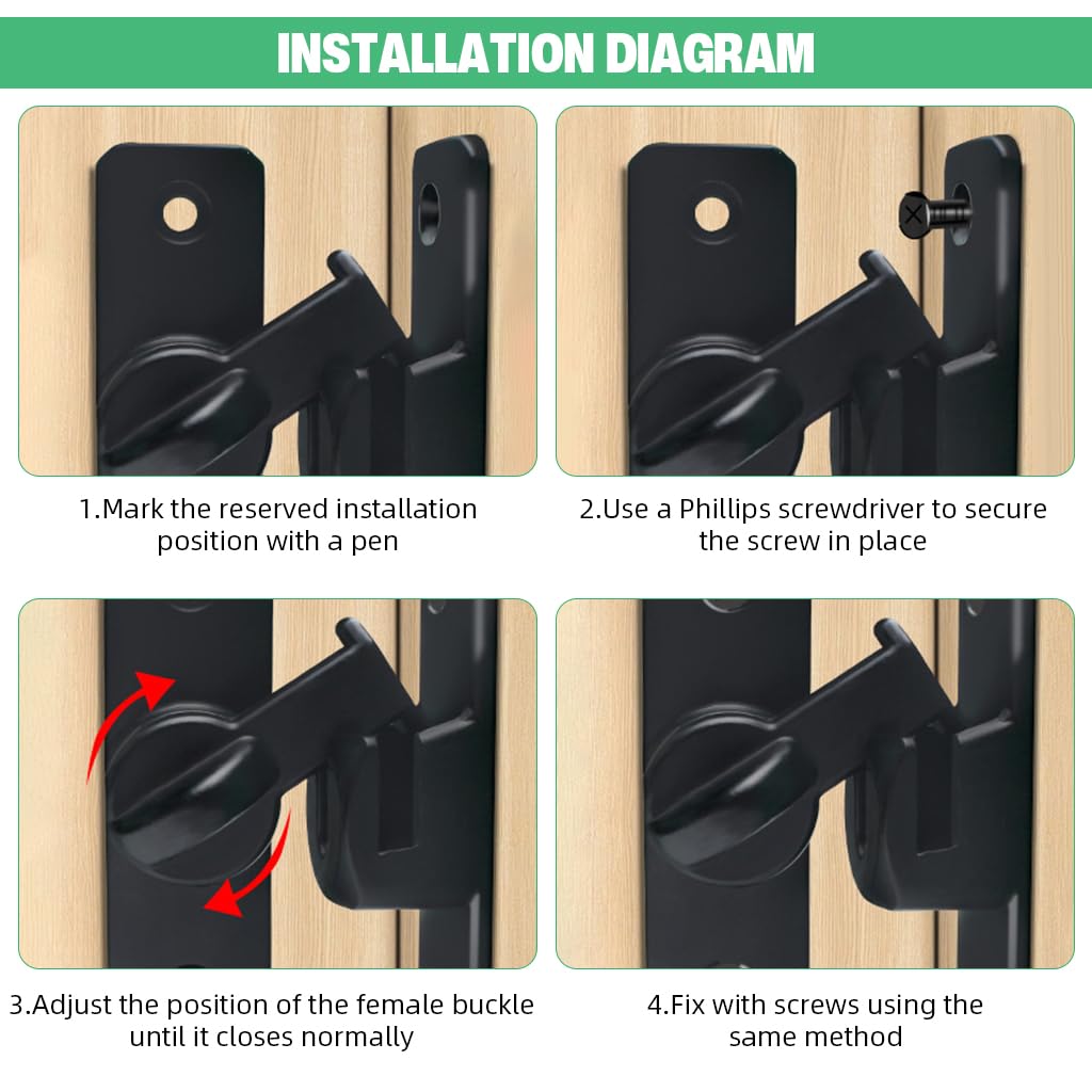 HASTHIP Door Latch Lock for Gates and Cabinets with 90° and 180° Design | 3 PCS Black Aluminum Alloy