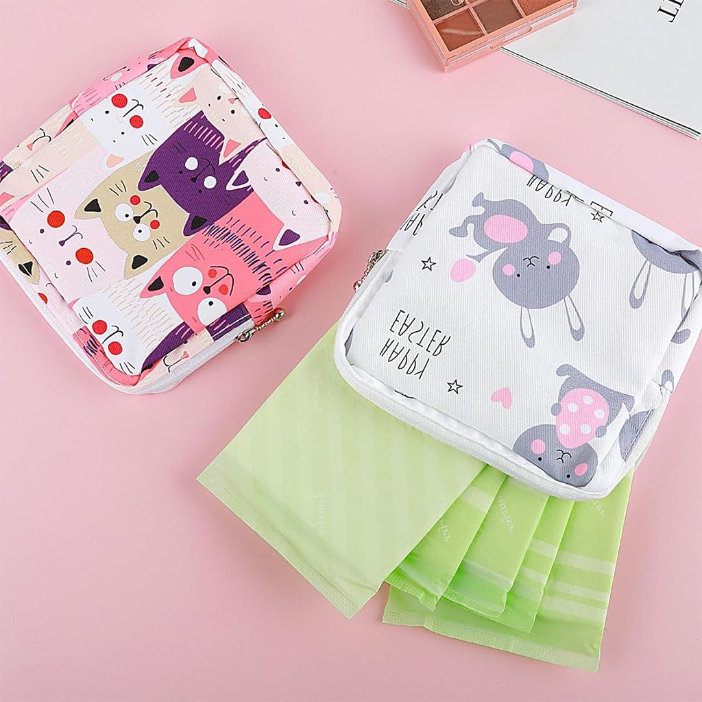 HASTHIP® Bolsa de almacenamiento para toallas sanitarias 2PCS, bolsa menstrual de pana con cremallera, organizador portátil multifuncional para adolescentes, tampones, cosméticos, llaves y