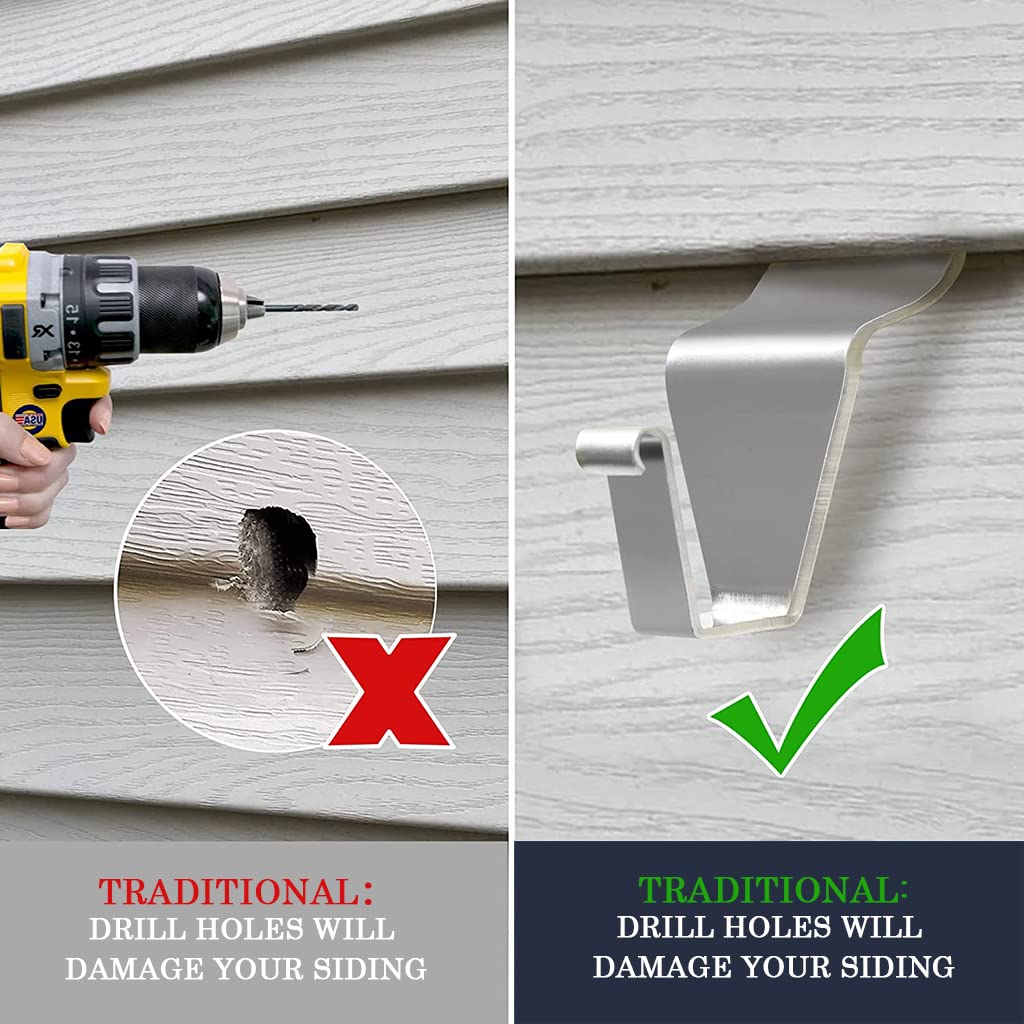 HASTHIP 5Pcs Heavy Duty Flowerpot Hooks, 304 Stainless Steel Vinyl Siding Hooks, No-Hole Siding Hanging Clips Hanger for Vinyl Siding Decor, Wreaths, Tools, Garland, Lights, Outdoor