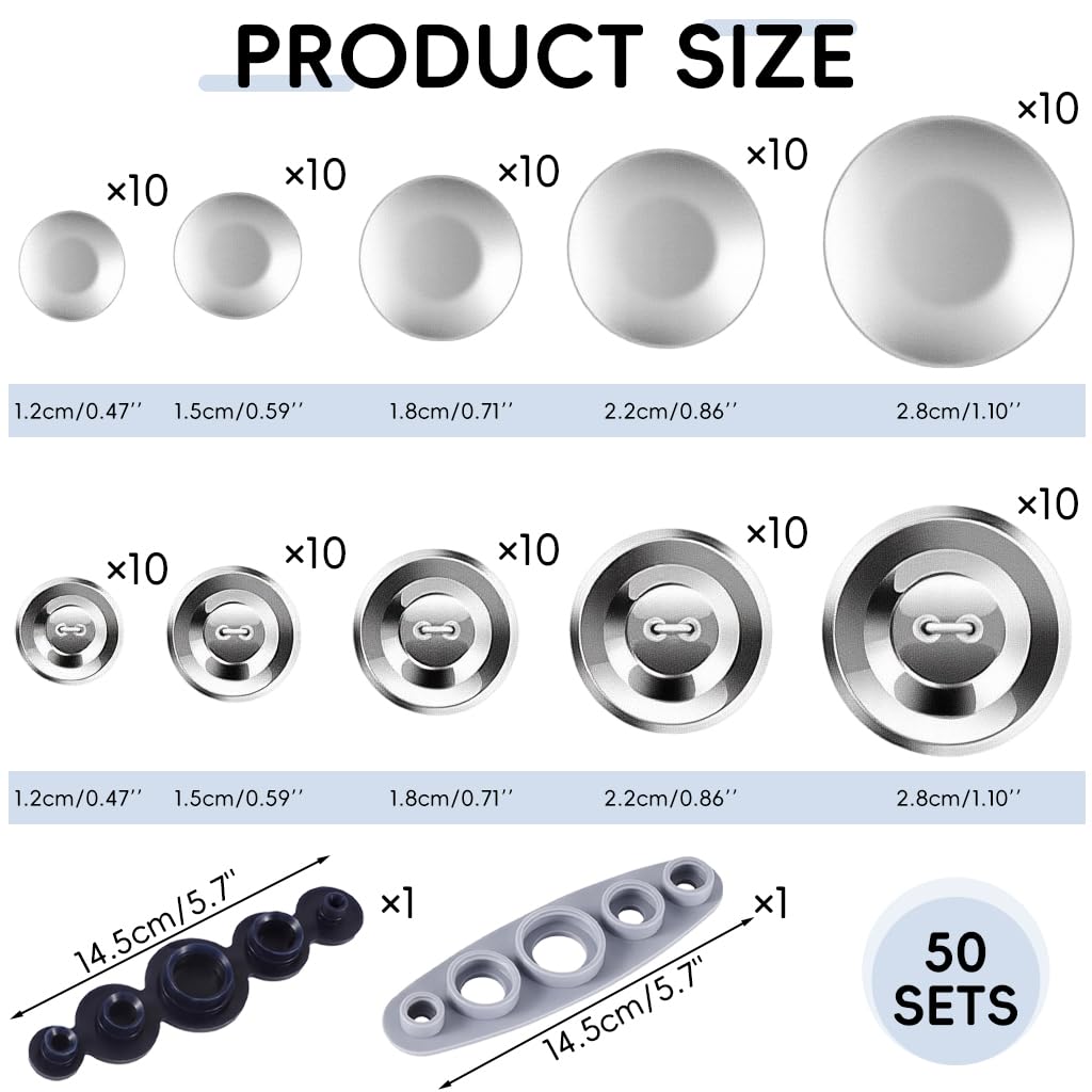 HASTHIP DIY Metal Fabric Covered Button Kit with Silicone Mold Tool 50 Sets for Sewing Crafts