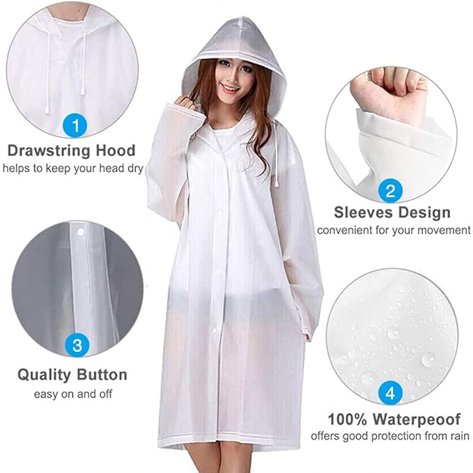 HASTHIP® 2 Pack Ponchos Impermeables Reutilizables para Hombres y Mujeres, Chubasqueros EVA con Capucha, Impermeables para Camping, Senderismo, Festival de Música y Actividades al Aire Libre