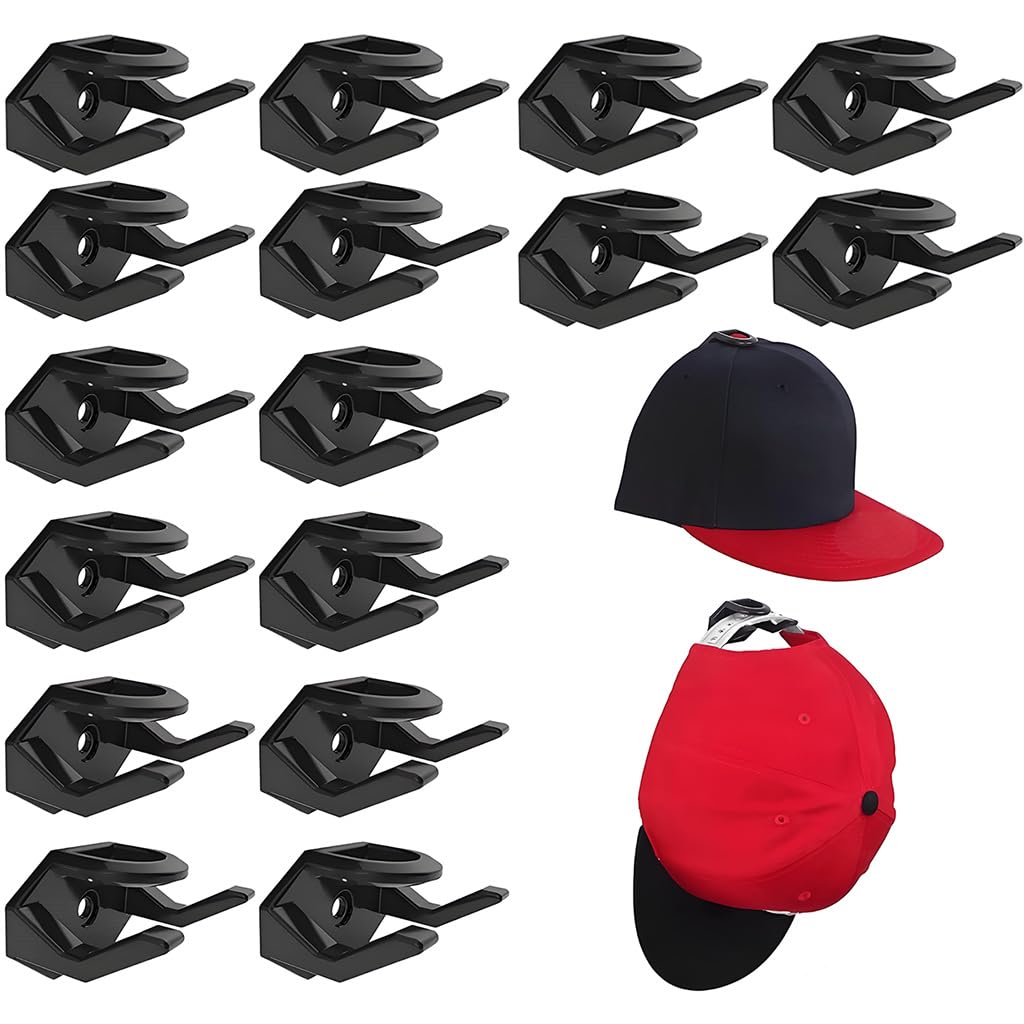 HASTHIP Hat Organizer for Baseball Caps with Adhesive Wall Mount Hooks Hold up to 9 Hats | Black