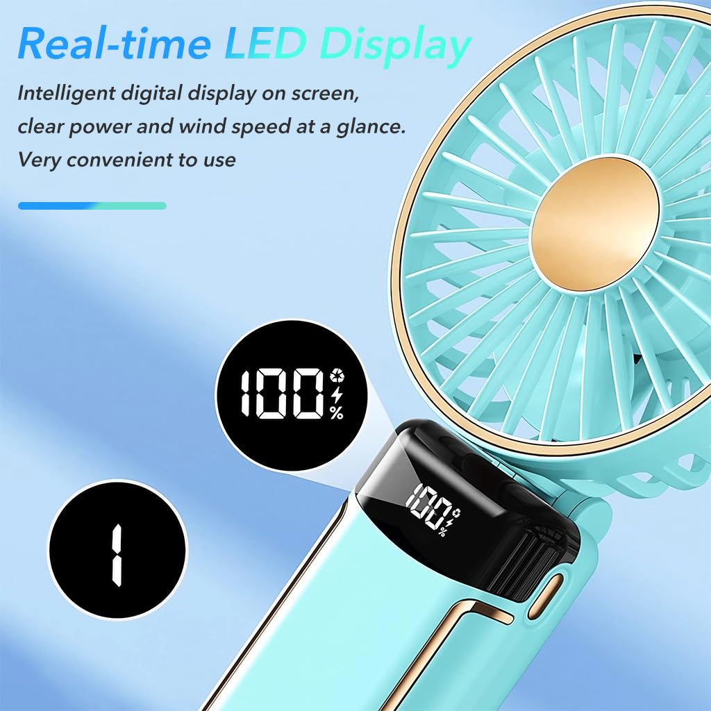 HASTHIP Mini Handheld Fan for Travel and Office with 3000mAh Battery and Foldable Design | Green