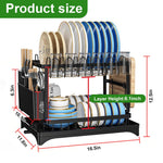 HASTHIP® Dish Drying Rack, Double Dish Drying Rack, Dish Drying Stand with Utensil Holder & Drainboard Tray & Cutting Board Holder, Large Capacity Dish Drainer Collapsible Rust-Resistant Dish Rack