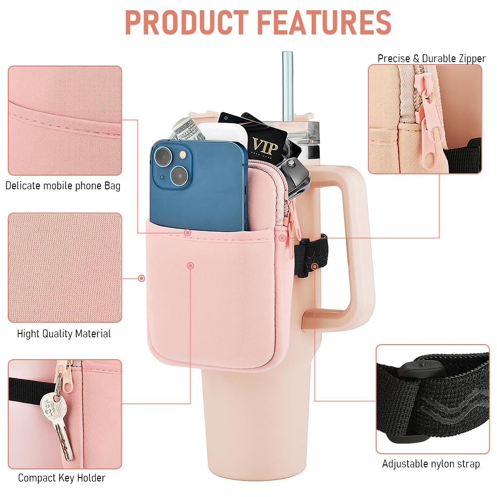 HASTHIP Water Bottle Pouch for Gym and Outdoor Use with Adjustable Elastic Band Strap | Pink Accessory Pocket for Phone Keys and Cards