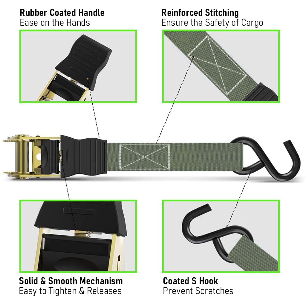 HASTHIP Ratchet Tie Down Straps for Cargo and Trucks with Rubber Handles and 4.5m Length | 1763lbs Load Capacity