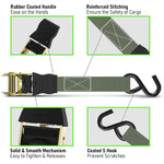 HASTHIP Ratchet Tie Down Straps for Cargo and Trucks with Rubber Handles and 4.5m Length | 1763lbs Load Capacity