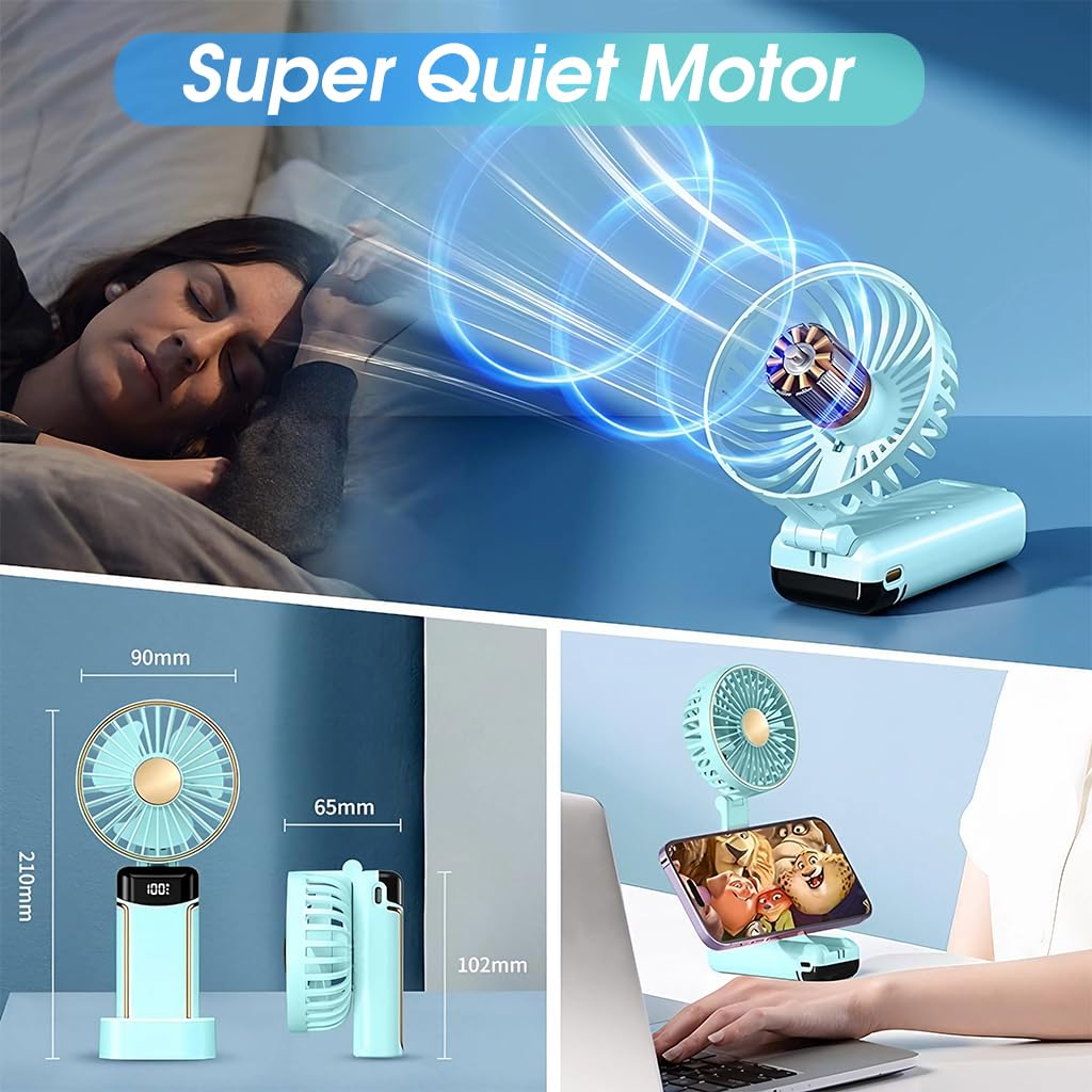 HASTHIP Mini Handheld Fan for Travel and Office with 3000mAh Battery and Foldable Design | Green