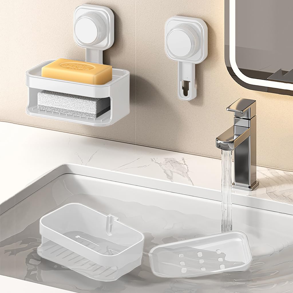HASTHIP Silicone Soap Holder for Bathroom with Quick Drain Design and White Sponge | Stickable Anti Slip Dish for Kitchen and Sink
