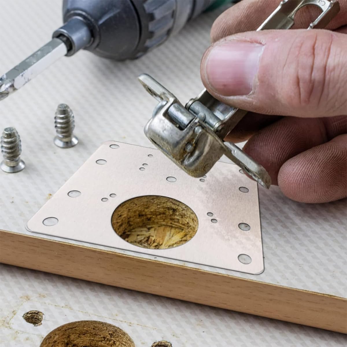 HASTHIP Cabinet Hinge Repair Kit 4pcs for Door and Cabinet Fixing | Stainless Steel Plates with Mounting Screws