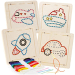 HASTHIP Montessori Wooden Lacing Toys for Fine Motor Development with 4 Boards and 10 Yarns | Educational Sewing Kit for Kids Ages 2–7