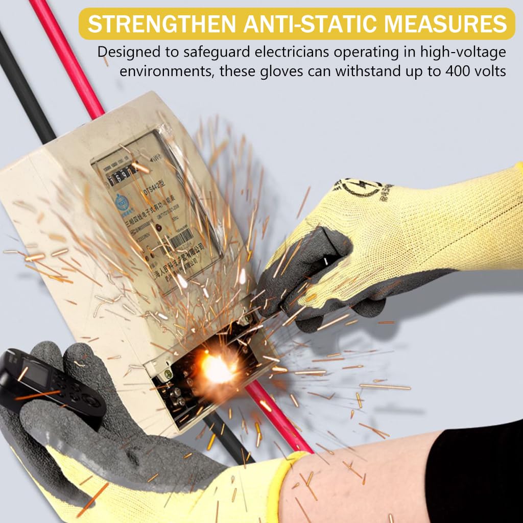 HASTHIP® 400V High Voltage Resistant Electrician Work Gloves with Full Palm Rubberization, Enhanced Dexterity & Comfort