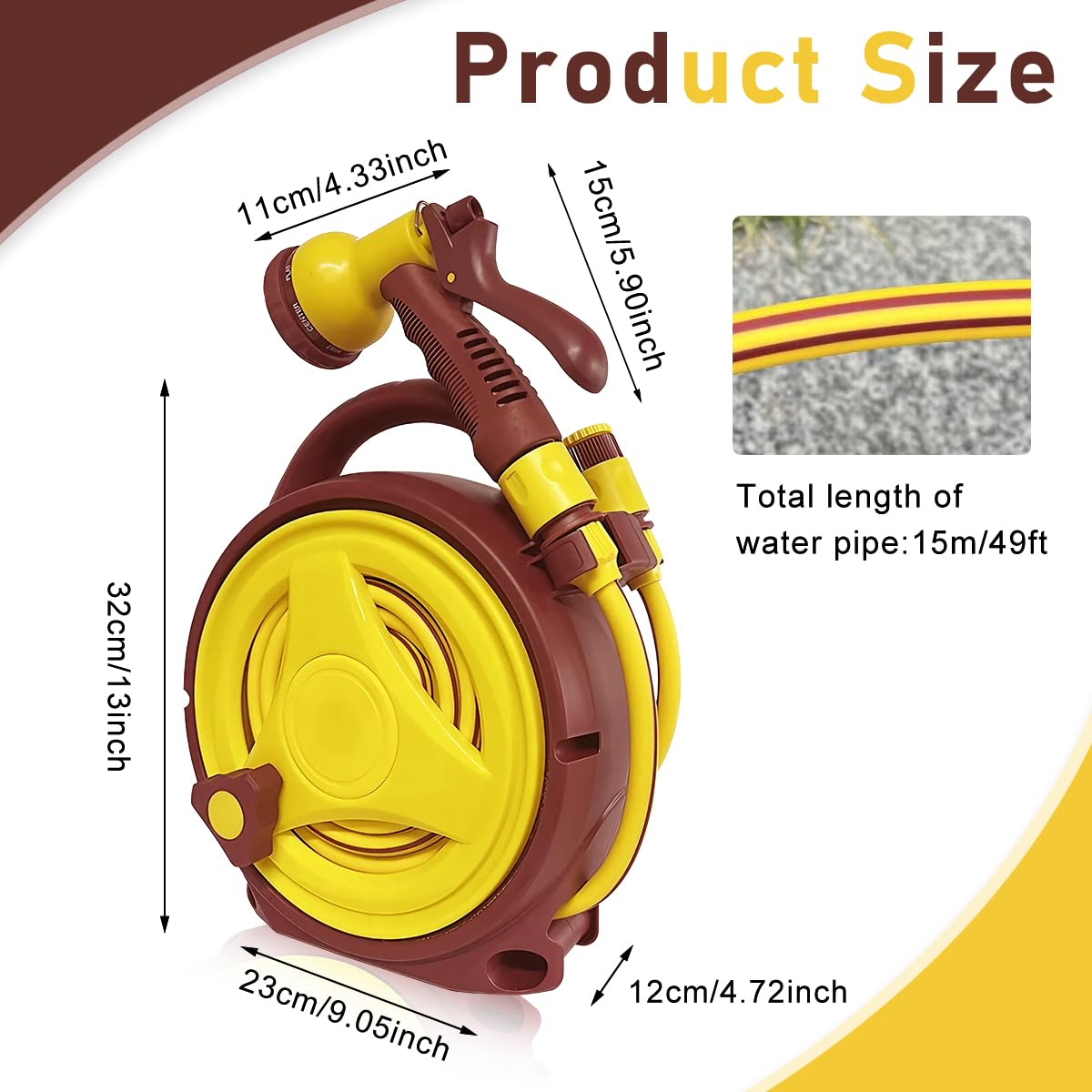 HASTHIP Garden Hose Sprayer for Car and Garden Use featuring Hand Crank Reel 32.8ft | Multi Mode Flow Control