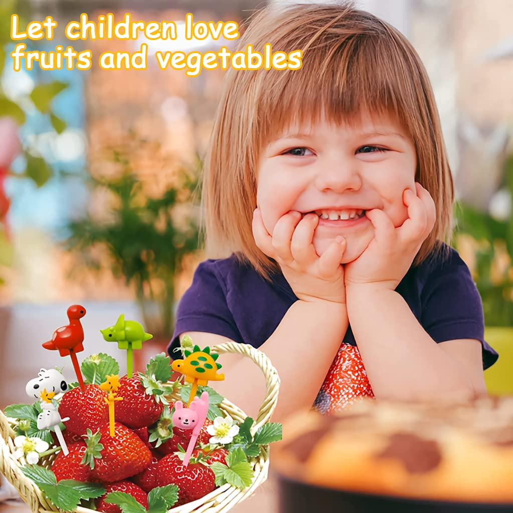 HASTHIP 6Pcs Food Fruit Forks for Kids, Dinosaur Cute Cartoon Fruit Food Toothpicks for Dessert Party Decor, Cute Mini Food Fruit Picks Forks for Toddler, Reusable, Food Grade Plastic (Random Color)