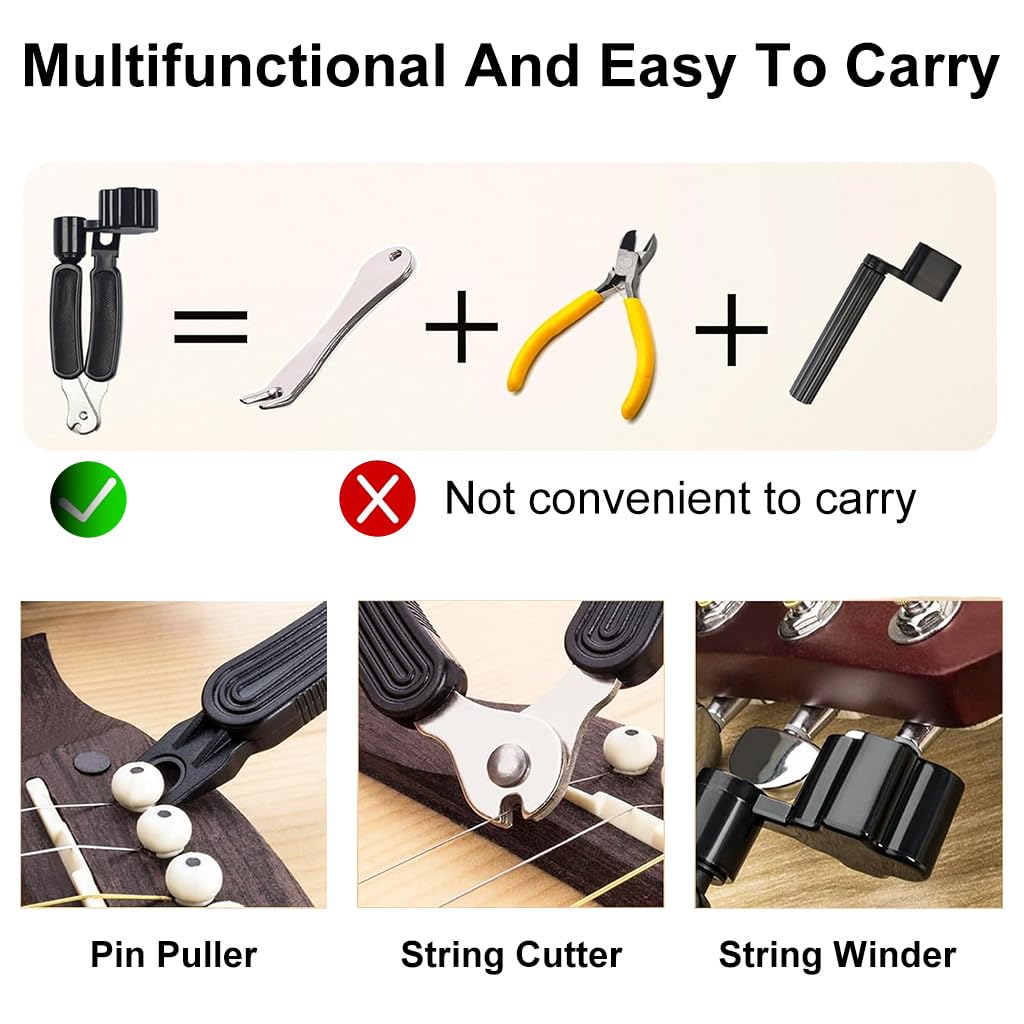 HASTHIP Guitar Tuning Peg Removal Tool for String Changes with 3 in 1 Winder and Cutter | Metal and ABS Construction