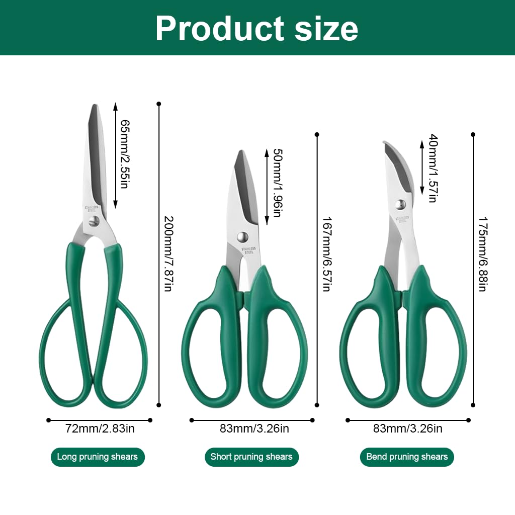 HASTHIP Gardening Scissors Set for Trimming and Pruning with Anti‑Slip Handle | 3Pcs Stainless Steel Blades