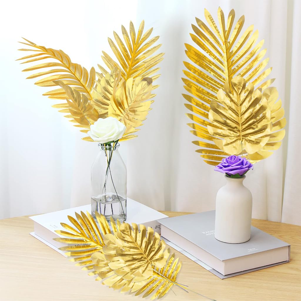 HASTHIP Golden Monstera Leaves for Home and Wall Decor featuring 12pcs 11.8 in Stems | DIY Crafts