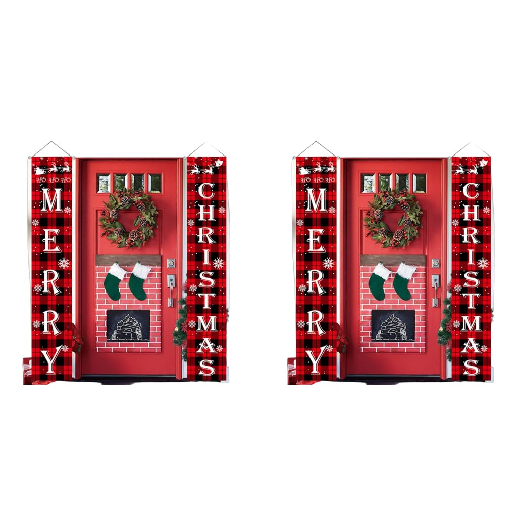 HASTHIP Christmas Decorations Outdoor Yard Porch Sign Set with 1.8m x 30cm Banners | Red Black Buffalo Plaid Merry Xmas Door Decor