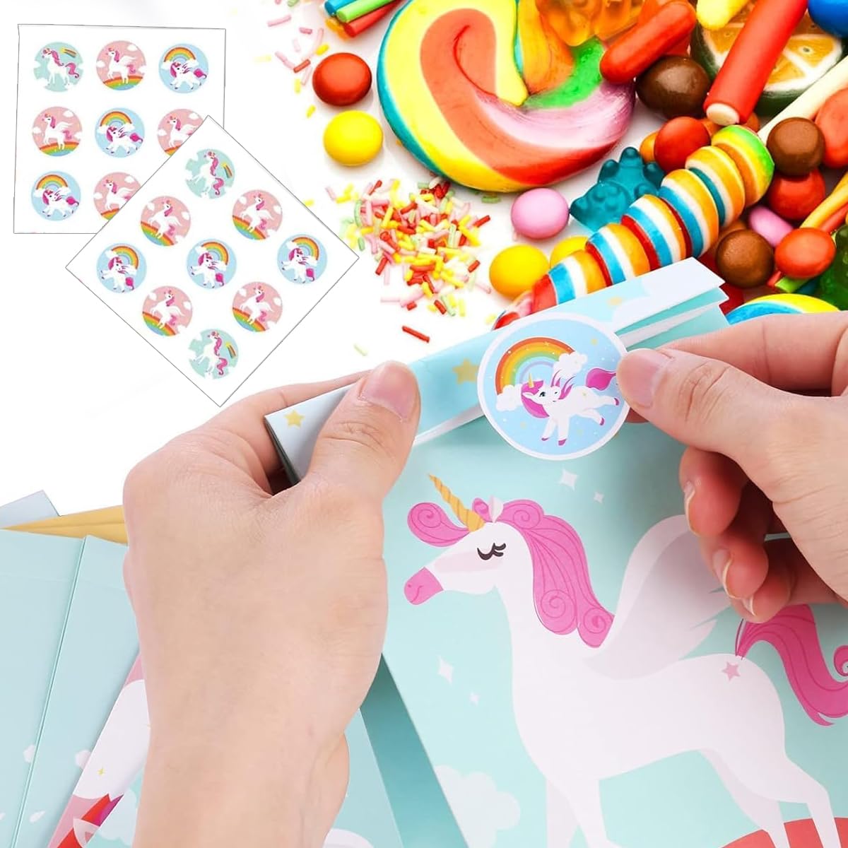 HASTHIP Unicorn Gift Bags for Birthday Parties with 18 Stickers and 2 Whimsical Designs