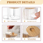 HASTHIP Cotton Swab Holder for Bathroom and Vanity featuring 2 in 1 Clear Organizer Box with Wooden Lid