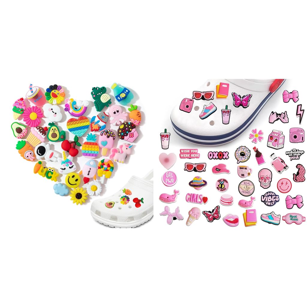 HASTHIP Shoe Decoration Charms Combo for Clogs with Secure Snap Attachment | 65Pcs Pink Rubber Set for Teens and Adults
