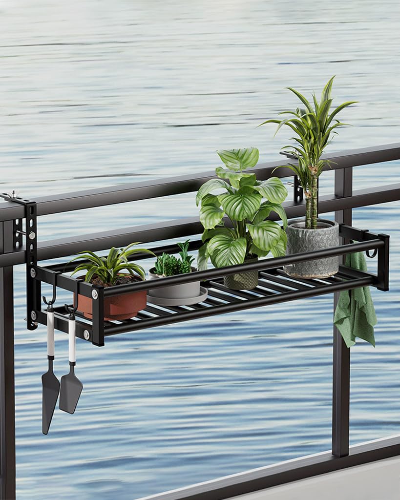 HASTHIP Pot Stand for Balcony Railing with 23.6x9.6 in Shelf and Screw Mounting | Stainless Steel Multipurpose Rack
