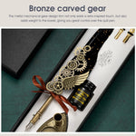 HASTHIP Feather Ink Pen Set for Calligraphy with 20 ml Black Ink & Steampunk Gear Design | Artistic Gift
