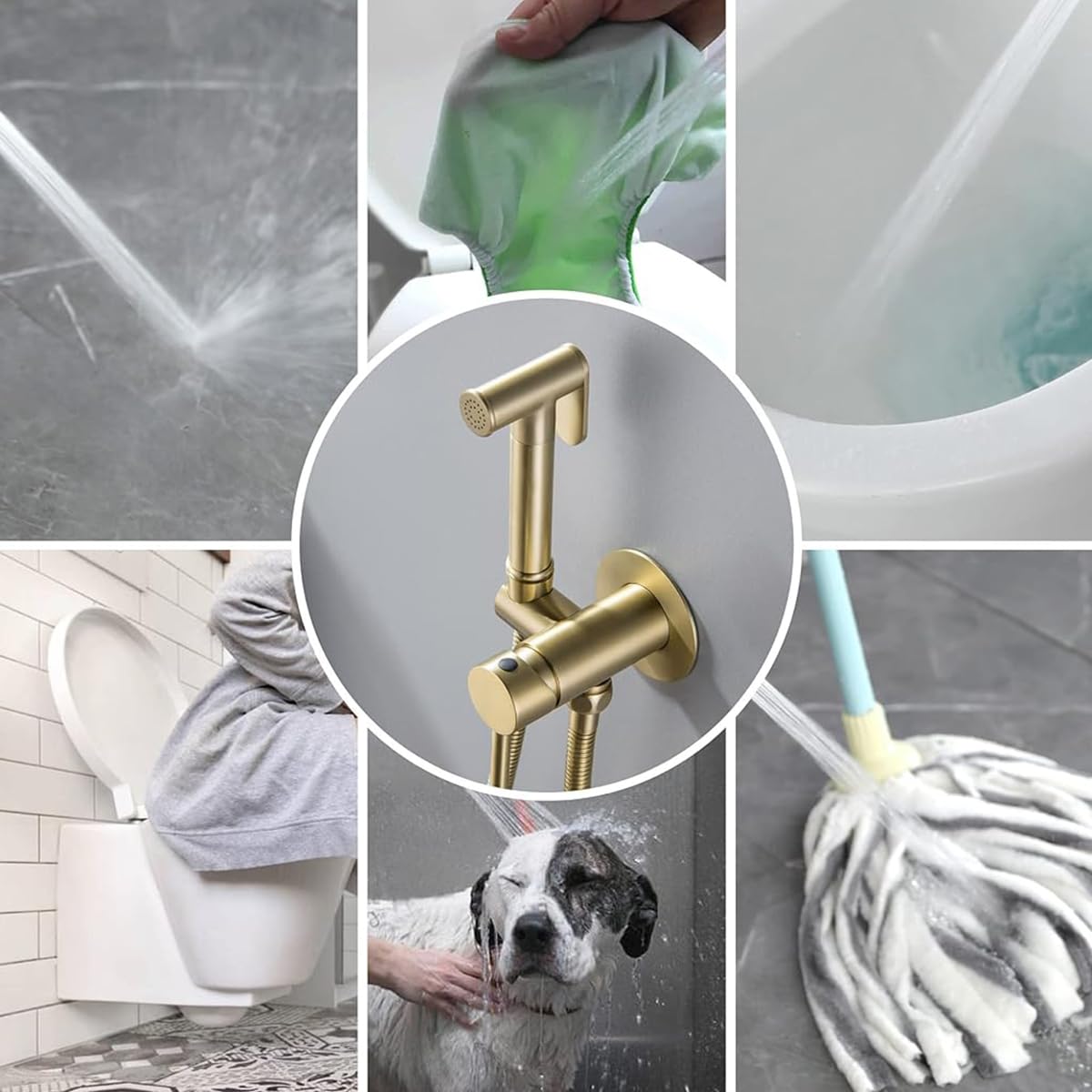 HASTHIP Toilet Bidet Sprayer System Kit with Cool and Warm Water Settings | Full Copper Golden Finish and Lever Handle
