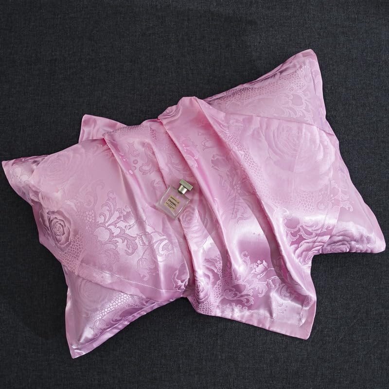 HASTHIP® 2-Pack Ice Silk Flower Jacquard Pillow Cover 48x72cm Cooling Breathable Cushion Case, Soft Decorative Floral Jacquard Sleep Pillowcase for Sofa Bed Bedroom Home Decor, No Inserts-Pink