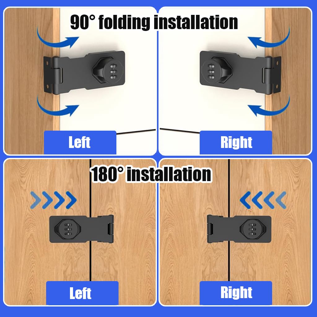 HASTHIP Cabinet Password Hasp Lock for Small Doors and Cabinets featuring 3 Digit Code | Zinc Alloy Black