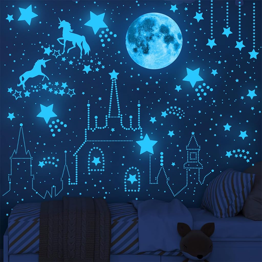 HASTHIP Glow in The Dark Unicorn Wall Decals for Kids Room with 893 Luminous Stickers | Non Toxic Waterproof Fairy Bedroom Decor