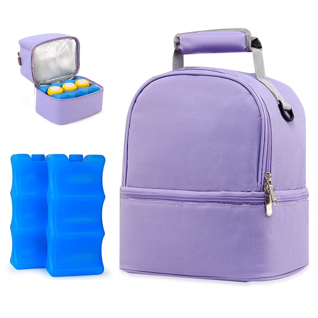 HASTHIP® Bolsa Enfriadora de Leche Materna con Paquete de Hielo,Bolsa Térmica Doble Capa Impermeable para Biberones,Fiambrera Portátil Mochila para Mamá,Apta 6 Botellas - Púrpura