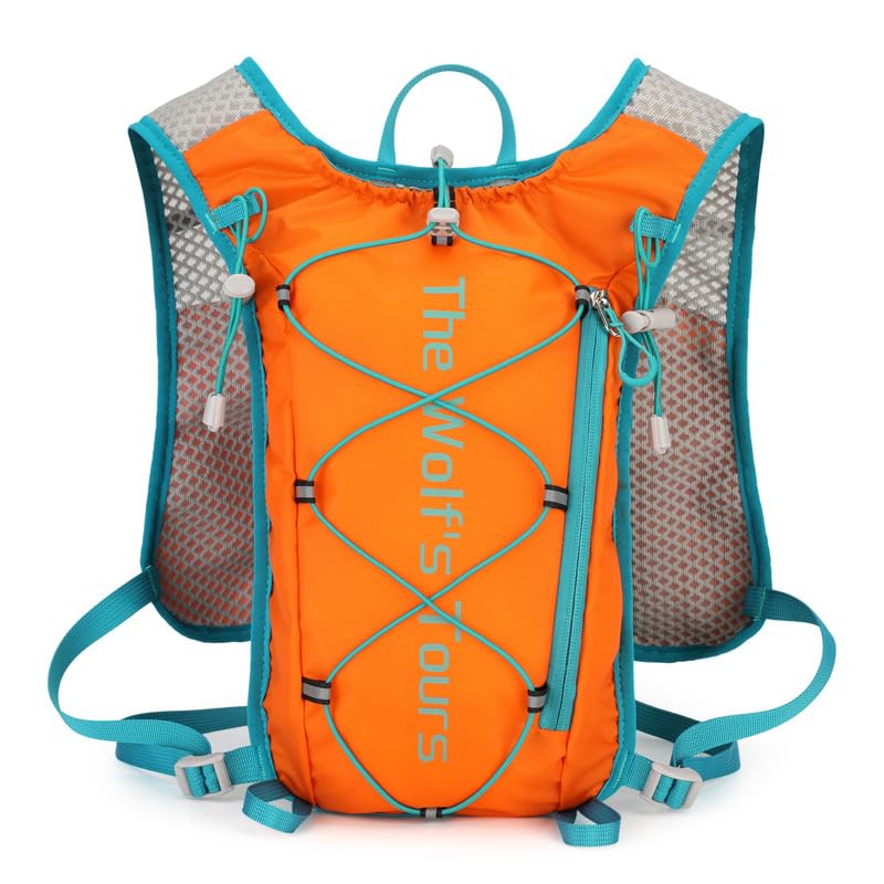 HASTHIP® Proberos Mochila Chaleco de hidratación 5L con Bolsa de Agua 2L, Malla de Nailon de Secado rápido, múltiples Bolsillos, Ultraligera para Senderismo y Trail Running - Naranja